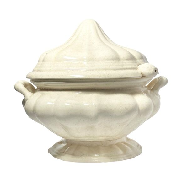 Beige Sandstone Tan Ceramic Soup Tureen Serving Bowl Lid Underplate & Ladle 11”